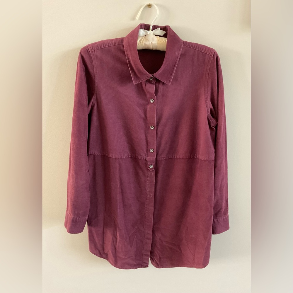 J. Jill Button Up Top Corduroy Blouse, Rich Burgundy, Size Petite Small